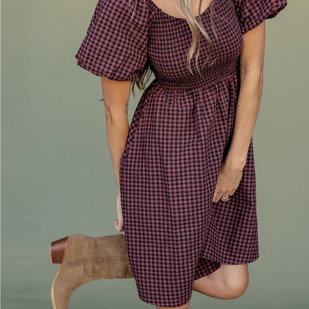 Plaid Puff Sleeve Dress